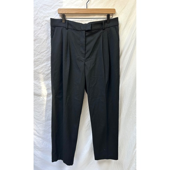 H&M Women's Black Pleated Cropped Dress Pants Trousers Size US 14 - Picture 1 of 7